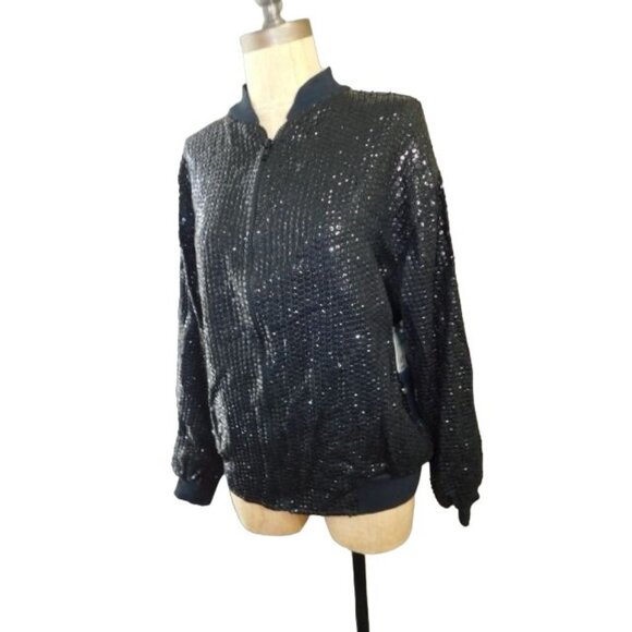 Sandy Starkman Size S Small Black Sequin Zip Front Jacket NWT - Picture 3 of 3